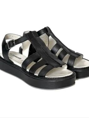 Jil Sander Navy black leather platform gladiator sandals